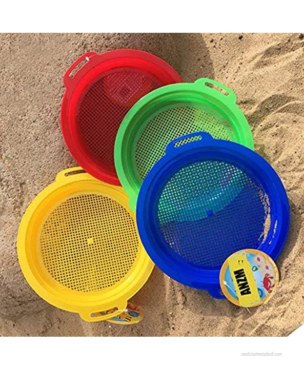 Heavy Duty Beach Sand Sifter Sieves Toys Beach Toy Sets Kit Gear Gardening Digging Finding Treasure Shells Stones Discovery Toy Durable ABS Gift Set Bundle For Kids Boys Girls- 4 Pack 8.75x9.75