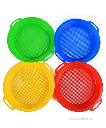 Heavy Duty Beach Sand Sifter Sieves Toys Beach Toy Sets Kit Gear Gardening Digging Finding Treasure Shells Stones Discovery Toy Durable ABS Gift Set Bundle For Kids Boys Girls- 4 Pack 8.75"x9.75