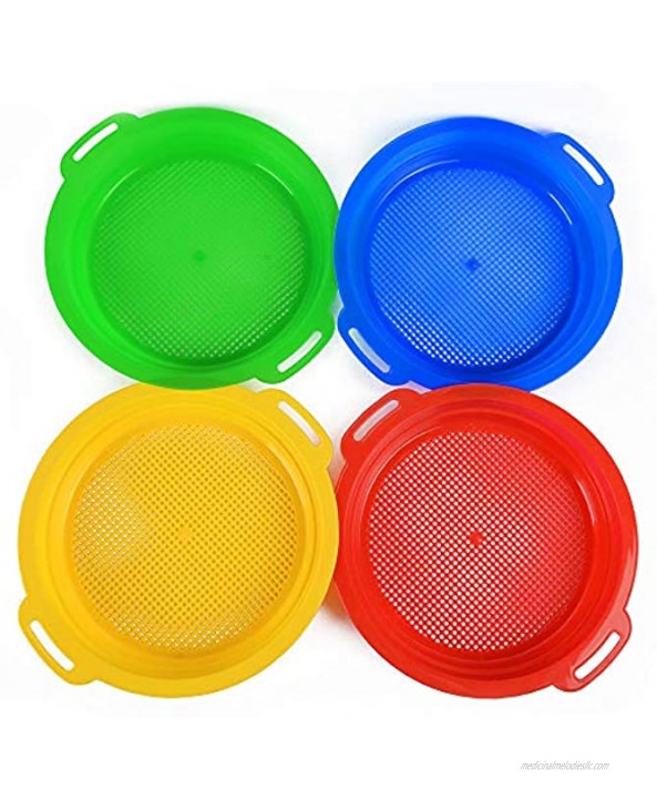 Heavy Duty Beach Sand Sifter Sieves Toys Beach Toy Sets Kit Gear Gardening Digging Finding Treasure Shells Stones Discovery Toy Durable ABS Gift Set Bundle For Kids Boys Girls- 4 Pack 8.75x9.75