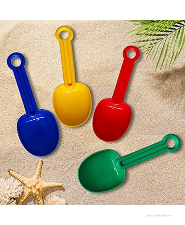 Holady Beach Shovels 8.5 Plastic Rounded Scoop Sand Shovels for Boys or Girls,Great Toys for The Sand,Snow or Vegetable Garden- 4 Pack Red Blue Green & Yellow