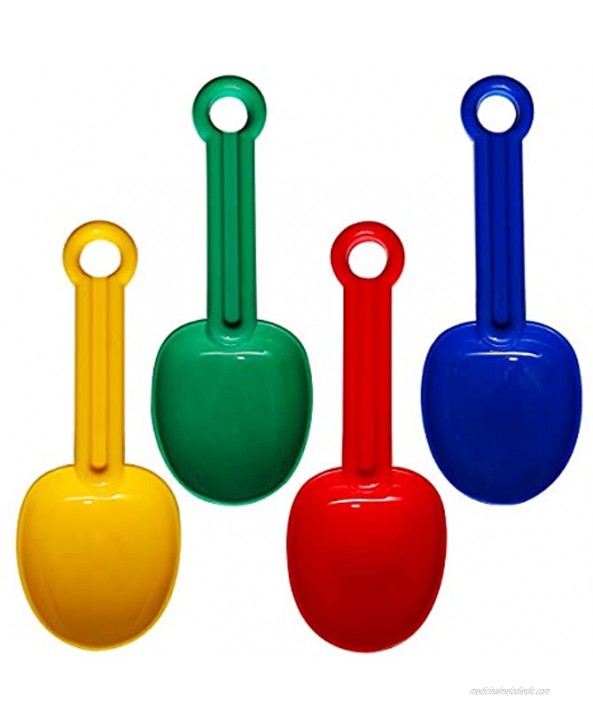 Holady Beach Shovels 8.5 Plastic Rounded Scoop Sand Shovels for Boys or Girls,Great Toys for The Sand,Snow or Vegetable Garden- 4 Pack Red Blue Green & Yellow