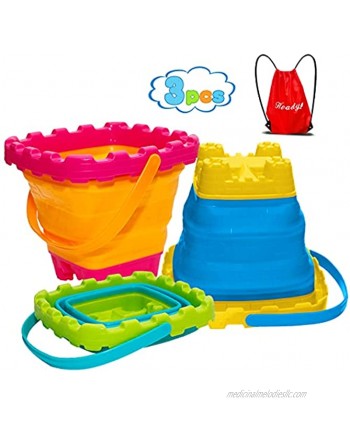 Holady Collapsible Buckets,Collapsible Pail,Sand Buckets for Kids,Foldable Pail Bucket Multi Purpose for Washing Camping Garden Beach Toy or Home-2.7L 3 PCS