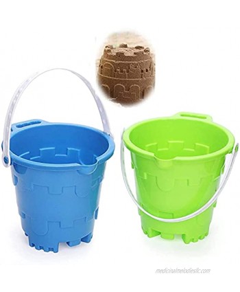 Jumbo Castle Model Beach Buckets Gear Set 7" Large Sand Pails Bucket Water Pool Complete Gift Bundle For Kids Boys Girls Gardening Bath Toy Environmentally Thick ABS Plastic- 2 Pack Green Blue …