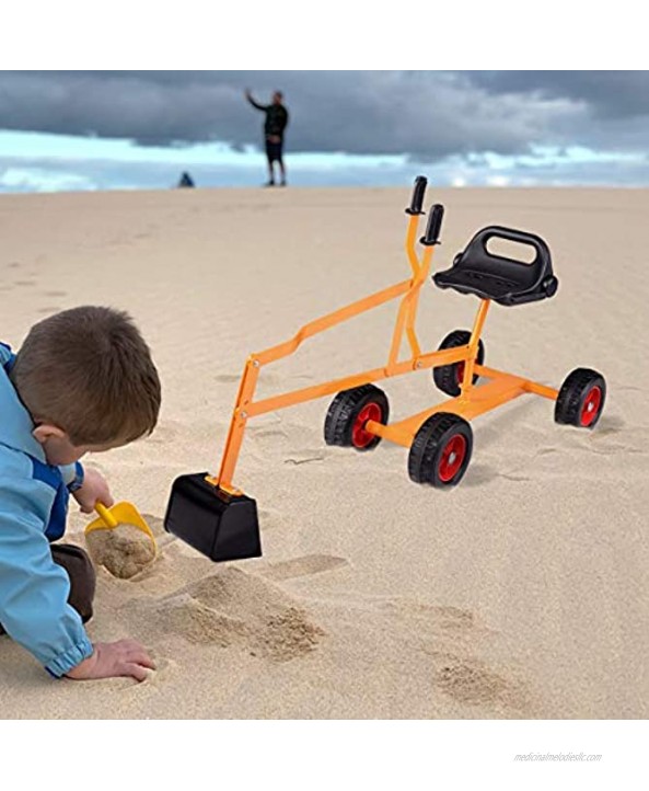 Kapler Sand Digger Kids Ride On Digger Excavator Toy On Beach，Heavy Duty Metal Beach Digger Excavator with Swivel Digger Base Yellow Digger with Wheels