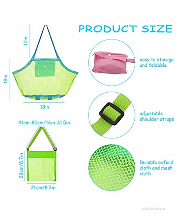 kiniza 6 Pieces Colorful Mesh Beach Bags 2 Size Portable Beach Shell Bags Kids Toy Mesh Bag with Adjustable Carrying Straps Beach Shell Collecting Bag for Holding Shells Toys