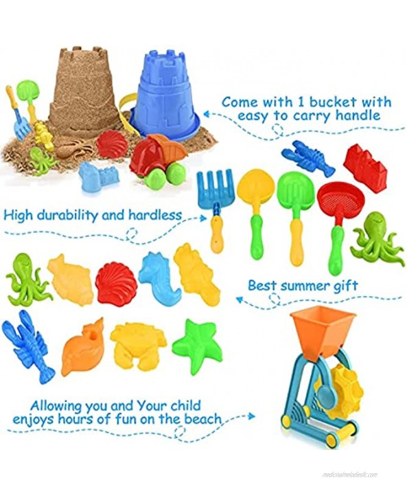 Leapom Kids Beach Toys 23pcs Sand Shovel for Kids Outdoor Sandbox Toys for Toddlers Sand Castle Toys and Molds Beach Bucket Toys for Boys and Girls Age 2 3 4 5 6 7 8 Years Old