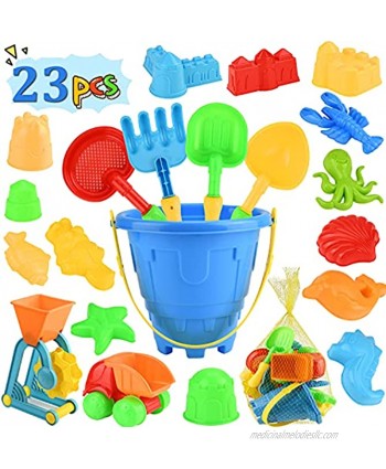 Leapom Kids Beach Toys 23pcs Sand Shovel for Kids Outdoor Sandbox Toys for Toddlers Sand Castle Toys and Molds Beach Bucket Toys for Boys and Girls Age 2 3 4 5 6 7 8 Years Old