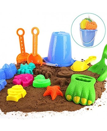 Liberty Imports 13 Pcs Beach Sand Toys Bucket Set Dinosaur Hand Digger Scoop Claw Play Kit with Shovel Tools Sand Rake Animal and Castle Mold for Kids Sandbox Toys