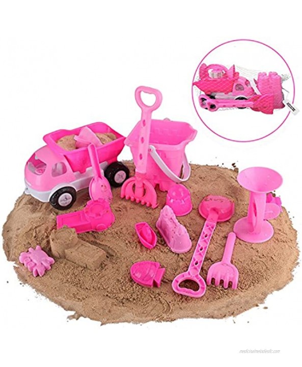 Liberty Imports Pink Princess Castle Beach Set Toy for Girls Includes Dump Truck Sand Wheel Bucket Play Tools and Molds 14 Pcs Playset