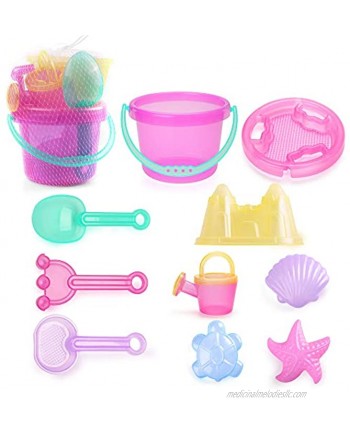 LotFancy 10 Piece Kids Beach Sand Toys Set Sand Toys for Toddlers Beach Toy Set with Sand Bucket Star Shell Castle Mold Sand Sifter Cover Rake Watering Can Shovel Tool Kit for Kids Outdoor Toys