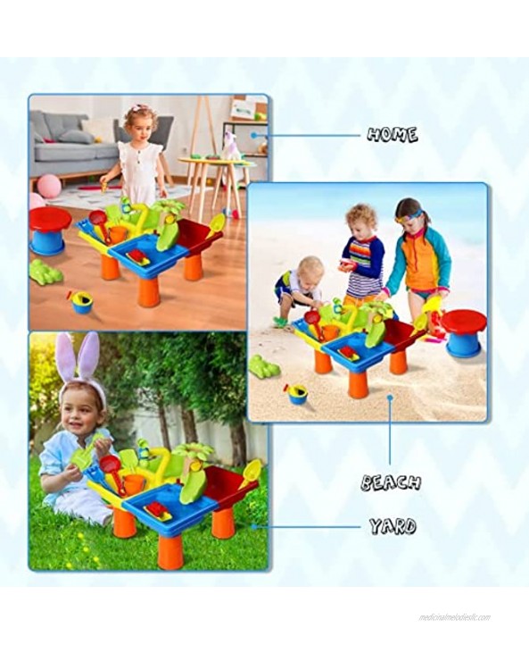 Loyaa Beach Toys Sand Toys Set Toddler Toys Sensory Table Toy with Cover-Water Table Water Sand Table Sand Molds Beach Tool Kit Outdoor Beach Sand Toys for 1-3 Years Old Boys and Girls Colorful