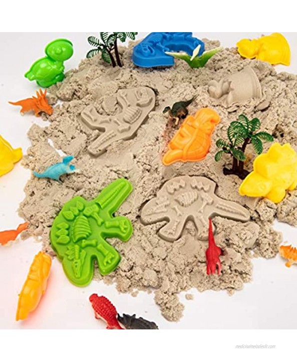 Play Sand for Kids 3lbs Magic Sand Dinosaur Sand Molds Tools Dinosaur Figure Toys Sand Tray and Storage Bag 44PCS Sandbox Toys Set for Toddlers Kids Boys Grils