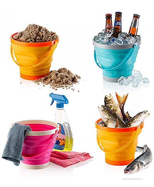 RANLUP 6.7 Inch Beach Pails Sand Buckets and Sand Shovels Set for Kids,Foldable Bucket Portable Silicone Pail for Kids Beach Play 2L 3PCS