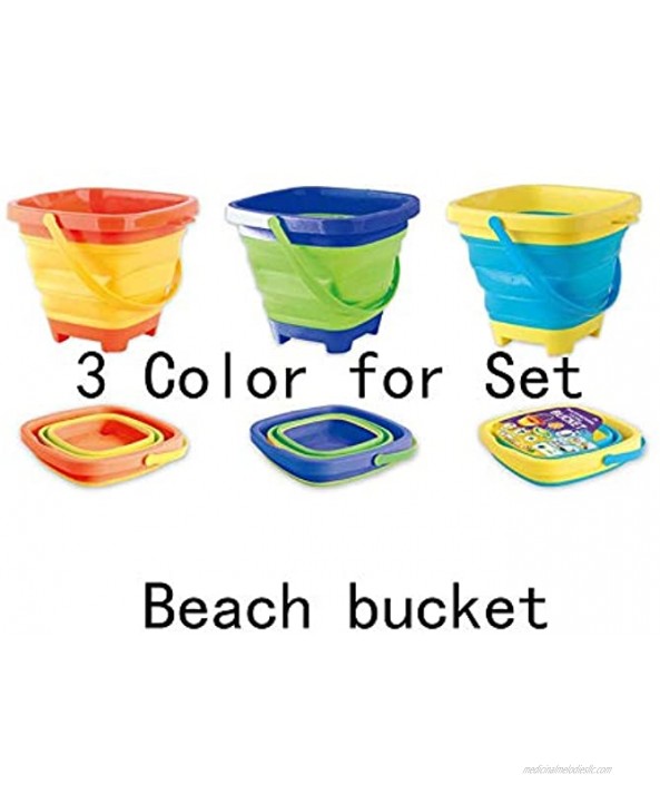 RANLUP 6.7 Inch Beach Pails Sand Buckets and Sand Shovels Set for Kids,Foldable Bucket Portable Silicone Pail for Kids Beach Play 2L 3PCS