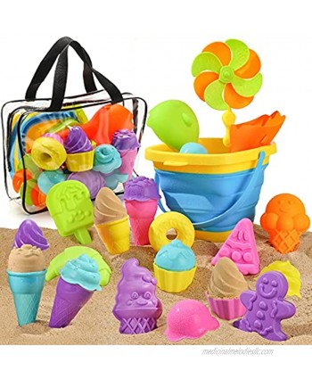 Shindel 25PCS Kids Beach Sand Toys Set Sand Tools with Bucket Pinwheel Shovels Ice Cream Mold Set Kids Outdoor Toys