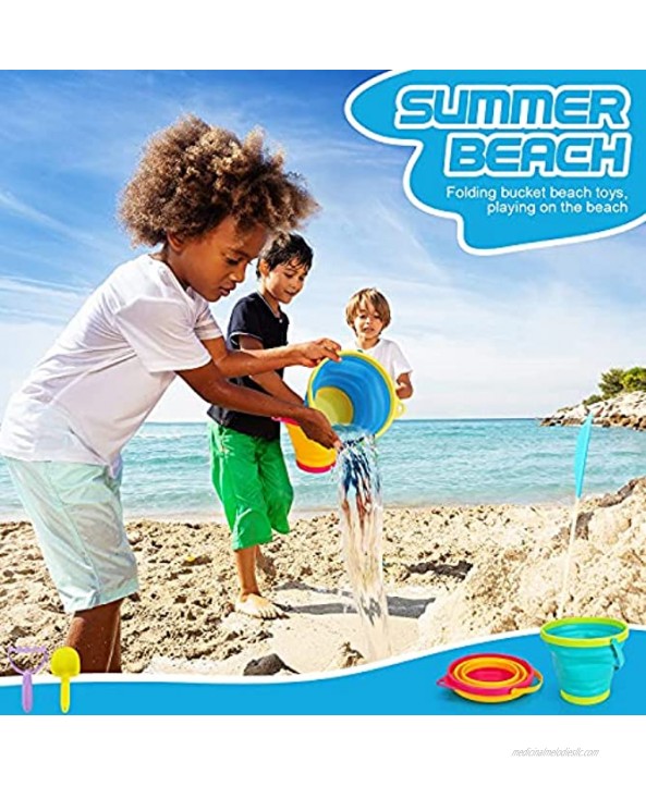 TOY Life Collapsible Beach Sand Toys for Kids Beach Toys for Kids with Collapsible Sand Buckets Beach Shovel and Sand Rake Toys Kit Toddler Sandbox Toys Foldable Bucket and Shovel Set 2.5L