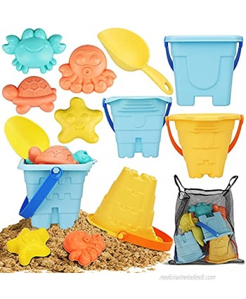 TOY Life Sand Toys for Kids- 9 Pack Toddler Beach Toys Includes 3 Sand Castle Buckets Toy Shovel Sand Molds Beach Bucket and Shovel Set for Kids- Sandbox Toys Set with Bonus Mesh Bag