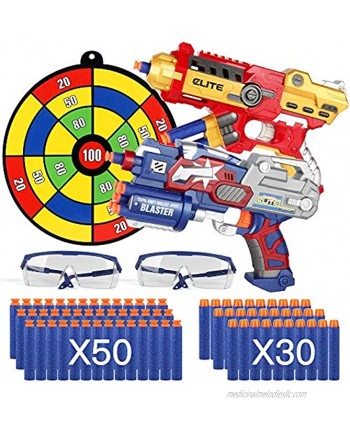 2 Pack Toy Guns for Boys Pistol,Hand Gun Toys for 3-8 Year Old Boys Girls，Blaster Toy Guns for Nerf Guns Bullets ,Foam Bullet Toy Gun with 80 PCS Refill Darts and 2 Protective Glasses for Kids