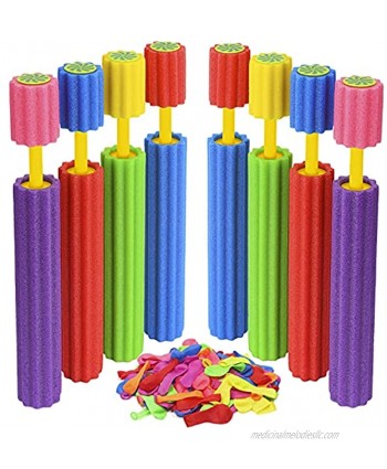 8 Packs Length 14In Water Blaster Value Set with 100 PCS Water Balloons Water Blaster Soaker Gun Shoots Up to 35 Ft Water Guns for Kids Pool Water Guns for Boys& Girls& Adults in Beach  Party