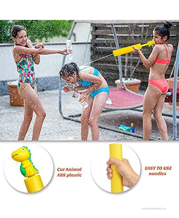 balnore Water Guns 6 Pack Pool Noodles Toys with Animal Figures Plastic Handle Water Blaster Toys-Shoots Up to 35 Ft Outdoor Pool Toys for Kids Boys Girls Adults