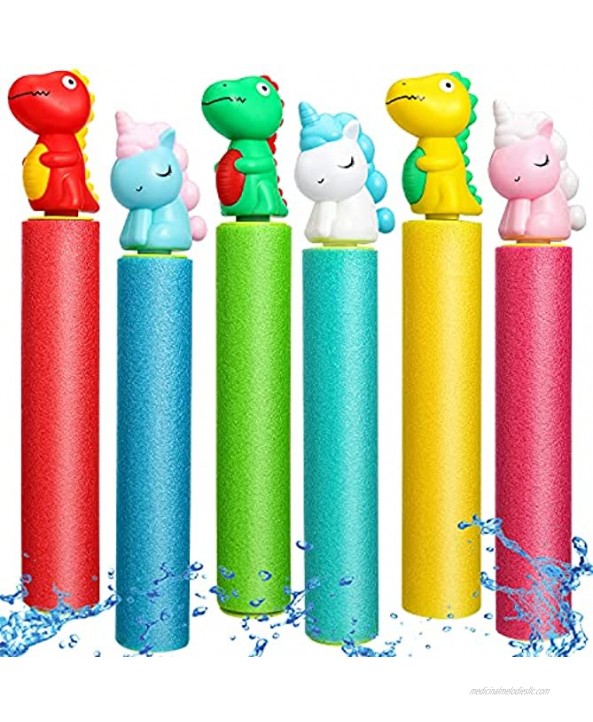 balnore Water Guns 6 Pack Pool Noodles Toys with Animal Figures Plastic Handle Water Blaster Toys-Shoots Up to 35 Ft Outdoor Pool Toys for Kids Boys Girls Adults