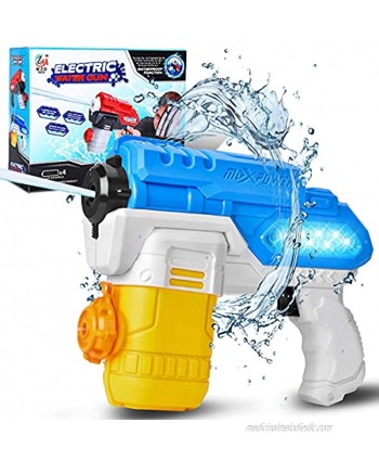 Electric Water Gun Battery Operated Squirt Guns with Cool LED Lights 300CC Long Range Water Blaster for Kids Adults Swimming Pool Beach Party Water Fighting Blue