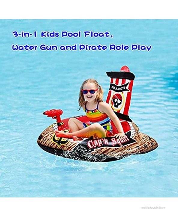 Webonley Inflatable Pirate Ship Float Children's Swimming Pool Toys Boat Suitable for Boys and Girls Aged 3-12 Built-in Water Gun