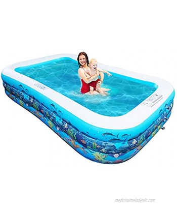 10ft Full-Sized Inflatable Swimming Pool Upgraded 0.4mm Thicker Rectangular Family Lounge Pools Outdoor Backyard Water Play Blow Up Above Ground Pools for Adults Kiddie Kids