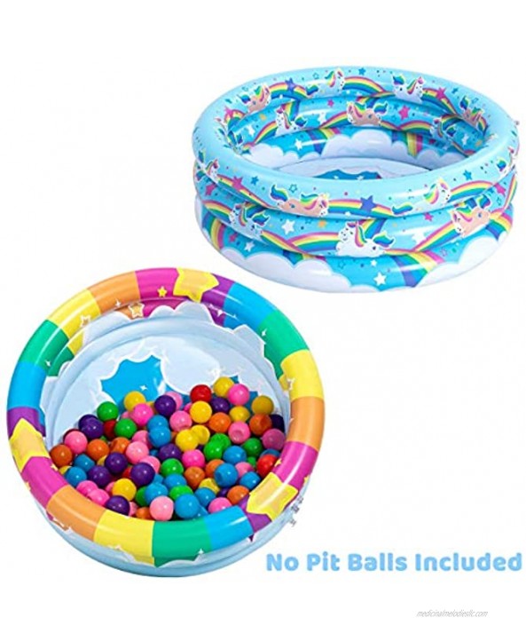 2 Pack 34'' Unicorn Rainbow & Rainbow Portable Inflatable Kiddie Pool Set Family Swimming Pool Water Pool Pit Ball Pool for Kids Toddler Indoor Outdoor Summer Fun