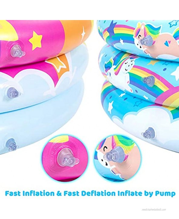 2 Pack 34'' Unicorn Rainbow & Rainbow Portable Inflatable Kiddie Pool Set Family Swimming Pool Water Pool Pit Ball Pool for Kids Toddler Indoor Outdoor Summer Fun