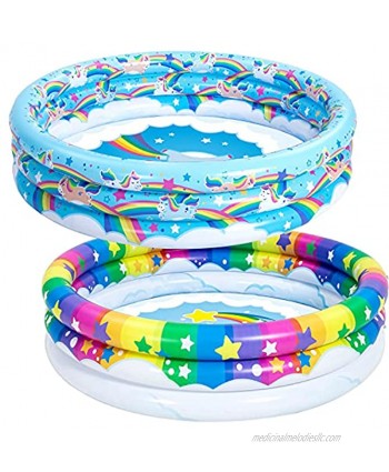 2 Pack 45'' Unicorn Rainbow & Rainbow Inflatable Kiddie Pool Set Family Swimming Pool Water Pool Pit Ball Pool for Kids Toddler Indoor Outdoor Summer Fun