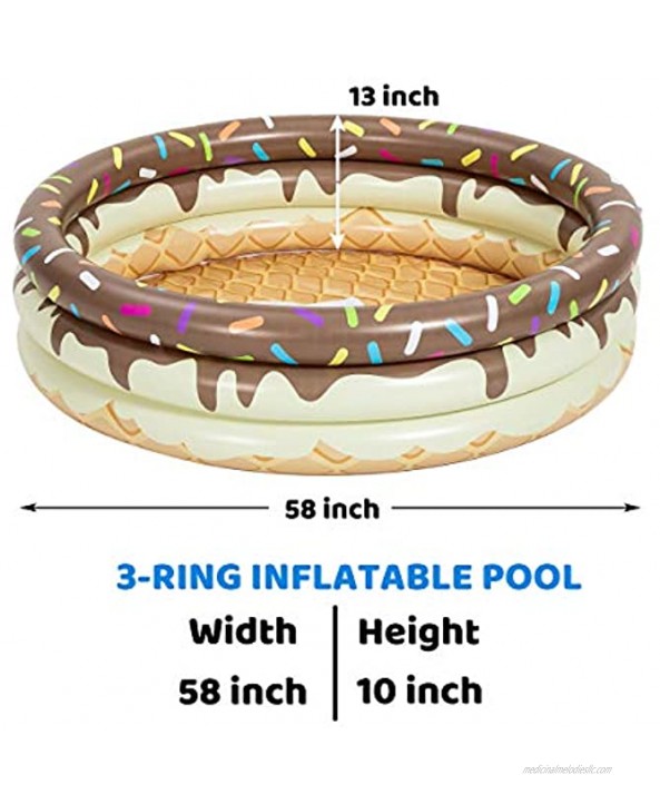 2 Pack 58'' x 13'' Cupcake & Ice Cream Inflatable Kiddie Pool Set Baby Swimming Pool Blow Up Pool Pit Ball Pool Water Pool for Kids Toddler Indoor Outdoor Summer Fun