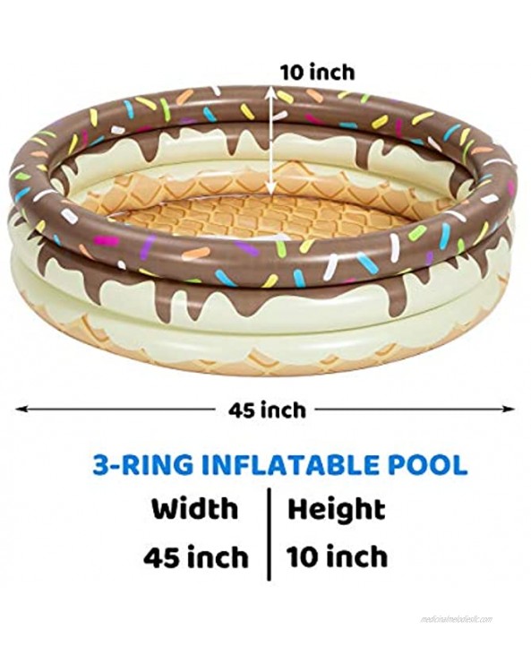 3 Pack 45 X 10 Inflatable Kiddie Pools Donuts & Burger & Ice Cream Swimming Pool for Kids Summer Fun Indoor&Outdoor Water Kiddie Pool Baby Pool Pit Ball Pool