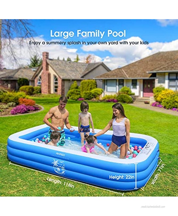 AKASO Inflatable Swimming Pools 118 X 71 X 22 Blow Up Swimming Pools for Kids Adults Children Toddlers Full-Sized Inflatable Kiddie Pools Wear-Resistant Garden Backyard Water Party