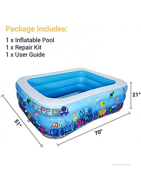 AsterOutdoor Inflatable Swimming Pool Full-Sized Above Ground Kiddle Family Lounge Pool for Adult Kids Toddlers 70x 51x 21 Thickened Blow Up for Backyard Garden Party Blue