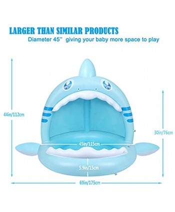 Baby Pool,Shark Splash Toddlers Swimming Pool with Canopy,Portable Inflatable Kiddie Paddling Pool with Water Sprinkler,45’’ Indoor&Outdoor Water Game Play Center for Kids Age 2+