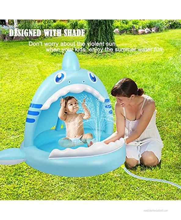 Baby Pool,Shark Splash Toddlers Swimming Pool with Canopy,Portable Inflatable Kiddie Paddling Pool with Water Sprinkler,45’’ Indoor&Outdoor Water Game Play Center for Kids Age 2+