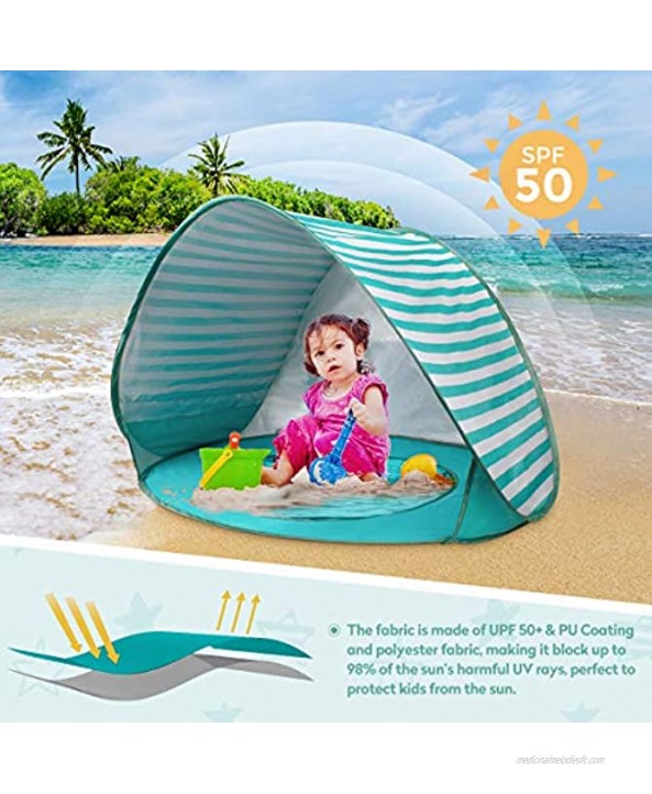 BUENAVO Baby Beach Tent Pop Up Portable Beach Tent for Baby with Detachable UV Protection UPF 50+ Sun Shelter with Mini Pool for Infant