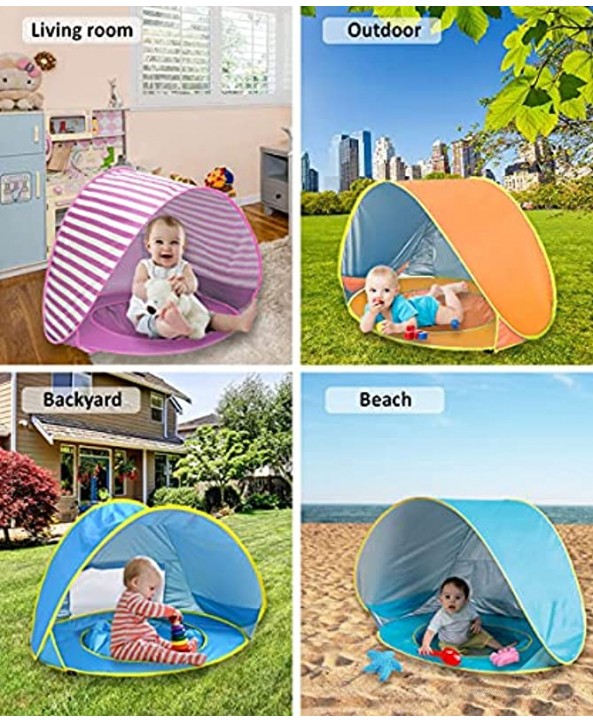 Bycc Bynn Baby Beach Tent Pop Up Portable Beach Canopy UV Protection Sun Shelter with Pool for Infant Stripe-Turquoise