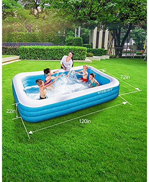 FiveJoy Family Inflatable Swimming Pool 120 X 72 X 22 Inch Rectangular Full-Sized Lounge Pool for Kids Adults Babies Toddlers Outdoor Garden Backyard,Summer Water Party Ages 3+