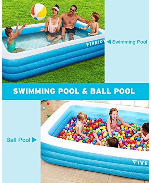 FiveJoy Family Inflatable Swimming Pool 120 X 72 X 22 Inch Rectangular Full-Sized Lounge Pool for Kids Adults Babies Toddlers Outdoor Garden Backyard,Summer Water Party Ages 3+