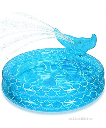 Float Joy Mermaid Splash Pad Sprinkler for Kids and Pool for Learning – Children’s Sprinkler Pool 50'' Inflatable Water Toys Summer Garden Play