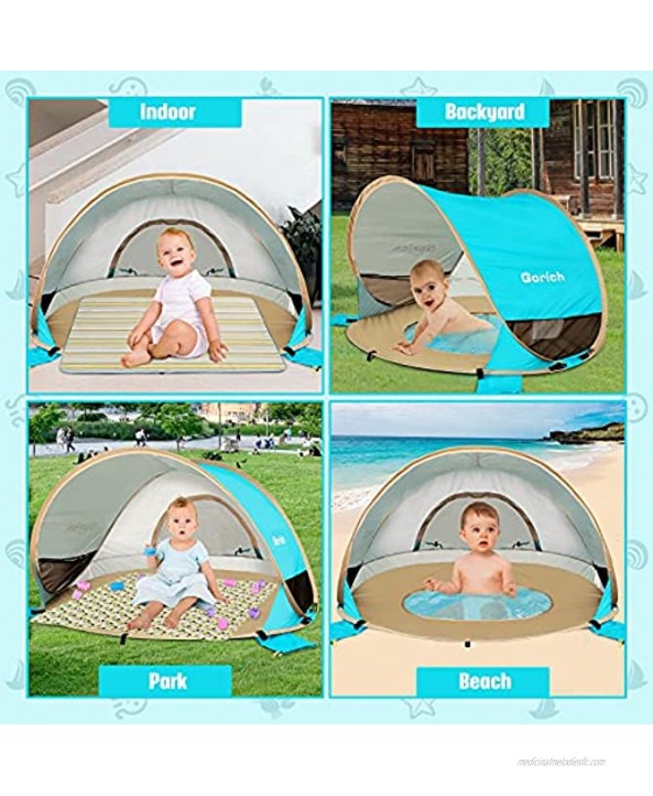 Gorich Baby Beach Tent with Pool Pop Up Beach Tent UPF 50+ Large Baby Beach Tent with UV Protection Portable Baby Beach Shade Tent Sun Shelter Kiddie Pool with Canopy for Infant Toddler