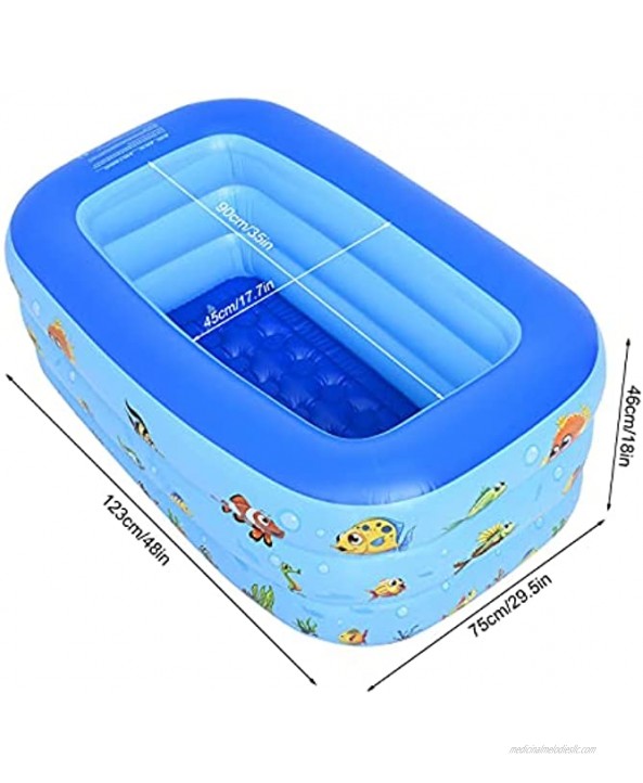 Houssem Kids Swimming Pool,3-Tier Rectangular Inflatable Pool Kiddie Pools for Kids and Adults,Blow Up Pool Kids Pools for Backyard Garden Outdoor with Repair Kit,Outer Size 123x75x46cm,Blue