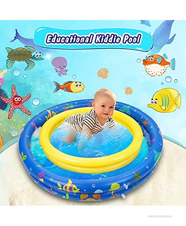 Inflatable Baby Pool Annular Kiddie Pool with Removable Sunshade Canopy Summer Ocean Two Rings Blow Up Kids Shade Pool for Toddlers Indoor&Outdoor Backyard Fun