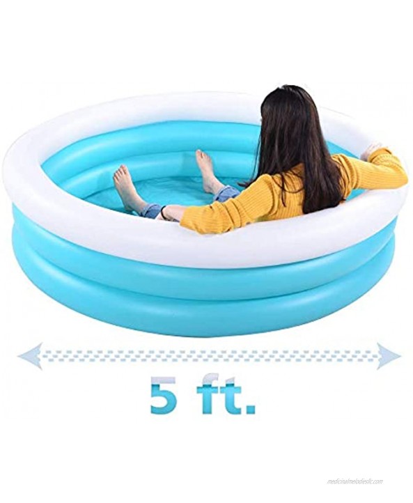Inflatable Kiddie Pool 5ft Durable Kids Pool Blue & White Baby Pool