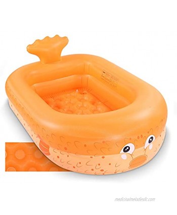 Inflatable Kiddie Pool Puffer Fish Kids Pool with Inflatable Soft Floor Water Play Inflatable Bathtub for Indoor or Outdoor Ball Pit 55 in Orange