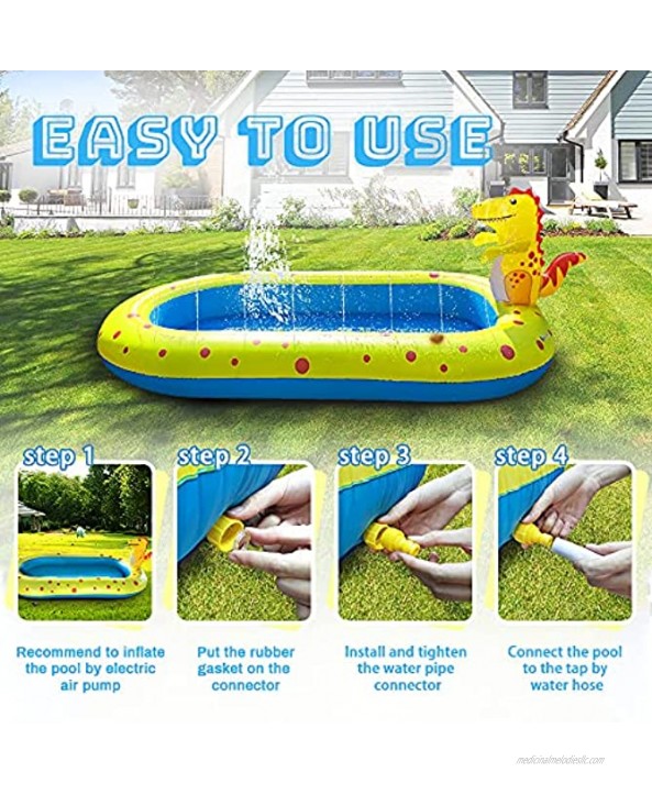 Inflatable Sprinkler Splash Pool for Kids 3 in 1 Dinosaur Spray Water Toys Kiddie Swimming Wading Splash Play Center Pool for Boys Girls 67 × 41 Inches