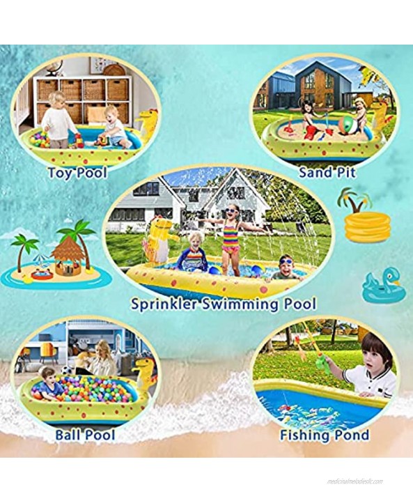 Inflatable Sprinkler Splash Pool for Kids 3 in 1 Dinosaur Spray Water Toys Kiddie Swimming Wading Splash Play Center Pool for Boys Girls 67 × 41 Inches