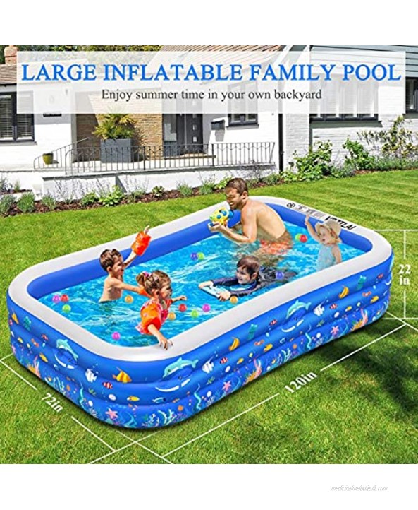Inflatable Swimming Pool 120 X 72 X 22 Inflatable Lounge Pool for Kiddie Kids Adults Infant Toddlers Large Family Swimming Pool for Garden Backyard Outdoor Summer Water Party